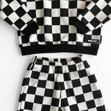 Fleece Hoodie + Sweatpants Set in Cream + Black Checkered