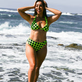 UPF50+ Women's Reversible Bikini in Neon Electric Lime x Jagger / Neon Electric Lime + Black Checkered