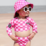 UPF50+ Cropped Two Piece Swimsuit in Bubble Gum Checkered