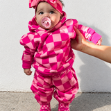 Fleece Hoodie + Sweatpants Set in Bubble Gum Checkered
