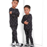Bamboo Two Piece Set in Charcoal + Black Checkered
