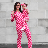 Women’s Bamboo Two Piece Set in Bubble Gum Checkered