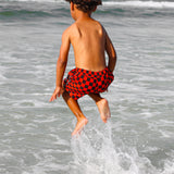 Hybrid Swim Trunks in Americana Red + Black Checkered