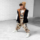 Reversible Puffer Vest in Rust + Black Corduroy