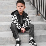 Hydro Letterman Jacket in Black + Cream Checkered