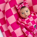 Bamboo Bandana Bib in Bubble Gum Checkered