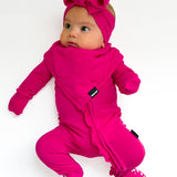 Ruffled Bamboo Zippy Sleeper in Hottest Pink