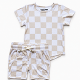 Biker Two Piece Set in Salt + Sand Checkered