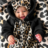 Hooded Fleece Romper in Ava (Leopard)