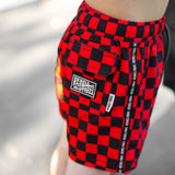 Hybrid Swim Trunks in Americana Red + Black Checkered