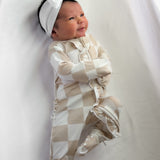 Ruffled Bamboo Zippy Sleeper in Salt + Sand Checkered