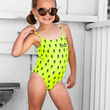 UPF50+ Girls Bow-Back One Piece Swimsuit in Neon Electric Lime x Jagger