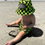 Hydro Bucket Hat in Neon Electric Lime + Black Checkered