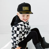 Hooded Flannel in Black + Cream Checkered