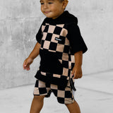 Relaxed Fit Shorts in Taupe + Black Checkered