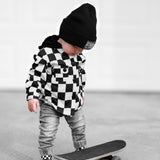 Hooded Flannel in Black + Cream Checkered