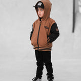 Hydro Letterman Jacket in Black + Rust