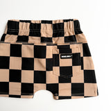 Relaxed Fit Shorts in Taupe + Black Checkered