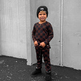 Organic Ribbed Set in Black + Cocoa Checkered