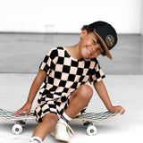 Biker Two Piece Set in Taupe + Black Checkered