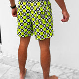 Men's Hybrid Swim Trunks in Neon Electric Lime Smiley