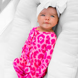 Ruffled Bamboo Zippy Sleeper in Bubble Gum Leopard
