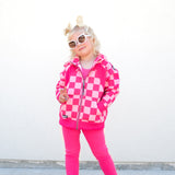 Girl's Full Zip Hoodie in Bubble Gum Checkered