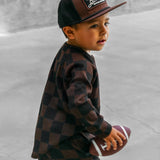Organic Ribbed Set in Black + Cocoa Checkered