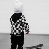 Hooded Flannel in Black + Cream Checkered