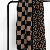 Organic Muslin Quilt in Midnight Mocha Leopard x Taupe + Black Checkered