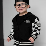 Hydro Letterman Jacket in Black + Cream Checkered