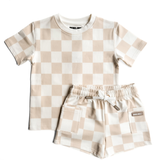 Everyday Cotton Shorts Set in Salt + Sand Checkered