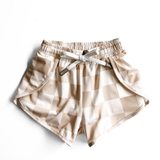 ACTV Babe Gym Shorts in Salt + Sand Checkered
