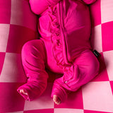 Ruffled Bamboo Zippy Sleeper in Hottest Pink