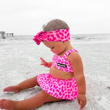 UPF50+ Retro Skirted Bikini Two Piece Swimsuit in Bubble Gum Leopard