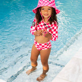 UPF50+ Cropped Two Piece Swimsuit in Bubble Gum Checkered