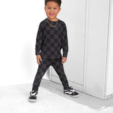 Bamboo Two Piece Set in Charcoal + Black Checkered