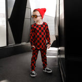 Organic Ribbed Set in Smoke + Crimson