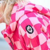 Girl's Full Zip Hoodie in Bubble Gum Checkered