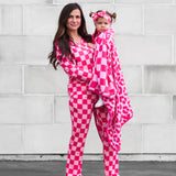 Women’s Bamboo Two Piece Set in Bubble Gum Checkered
