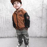 Hydro Letterman Jacket in Black + Rust