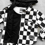 Hooded Flannel in Black + Cream Checkered