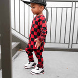Bamboo Two Piece Set in Rebel Red + Black Checkered