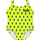UPF50+ Girls Bow-Back One Piece Swimsuit in Neon Electric Lime x Jagger