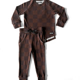 Organic Ribbed Set in Espresso Checkered