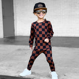 Bamboo Two Piece Set in Smoke + Spice (Checkered)