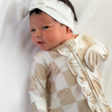 Ruffled Bamboo Zippy Sleeper in Salt + Sand Checkered