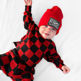 Organic Ribbed Set in Smoke + Crimson