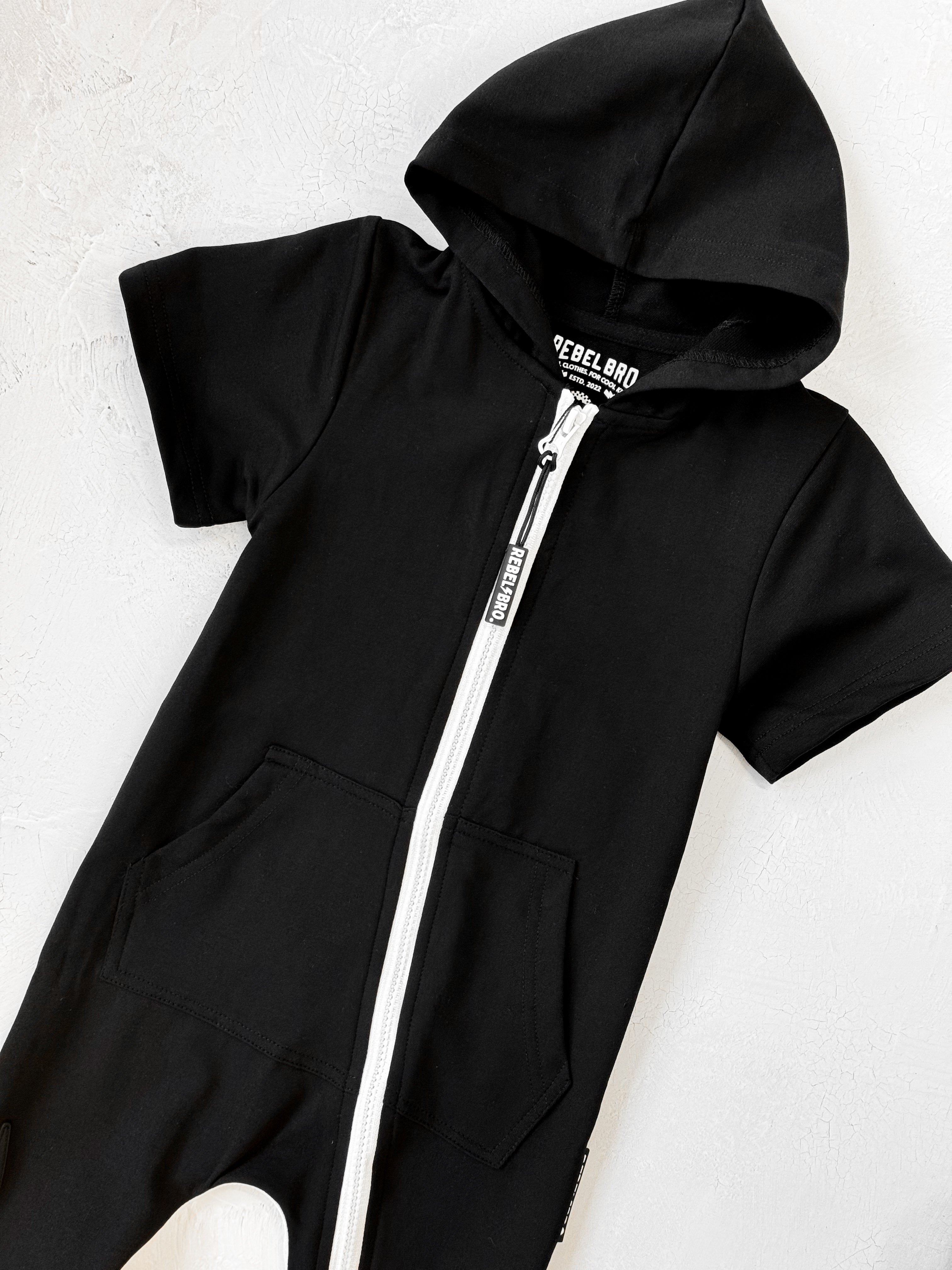 Hooded Rebel Short Sleeve Romper in Black - Rebel Bro