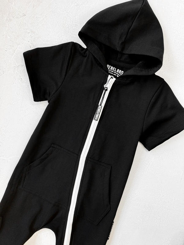 Hooded Rebel Short Sleeve Romper in Black - Rebel Bro